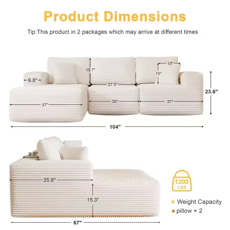 Sofá Seccional Modular PexFix con Chaise en Forma de L, Sofás Nube Modernos Tapizados con Cojines Decorativos para Sala de Estar Dormitorio