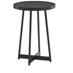 Mesa auxiliar redonda de metal y madera Homy Casa para sala de estar, negra moderna