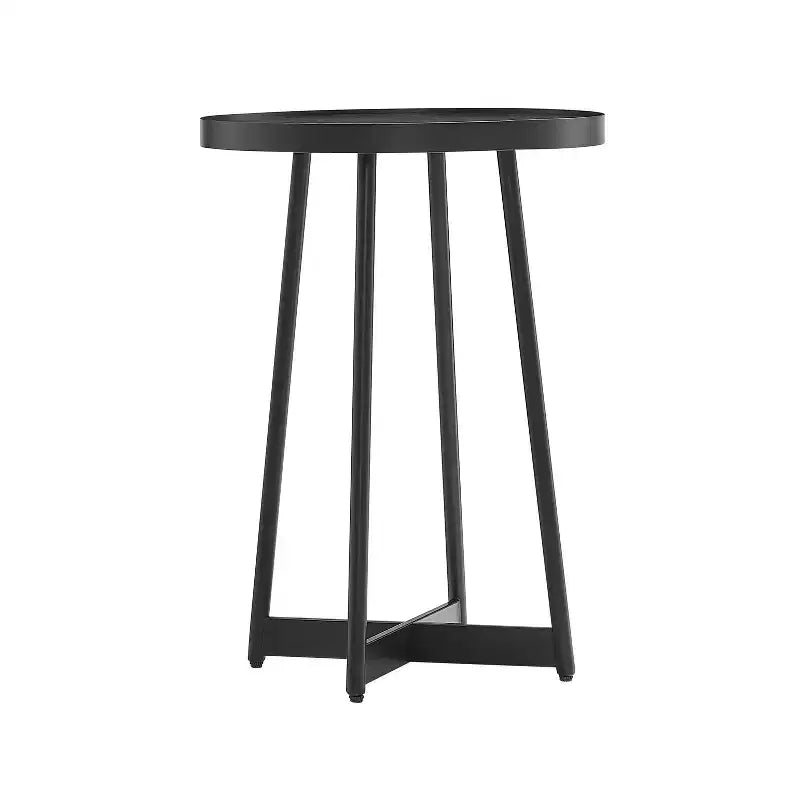 Mesa auxiliar redonda de metal y madera Homy Casa para sala de estar, negra moderna