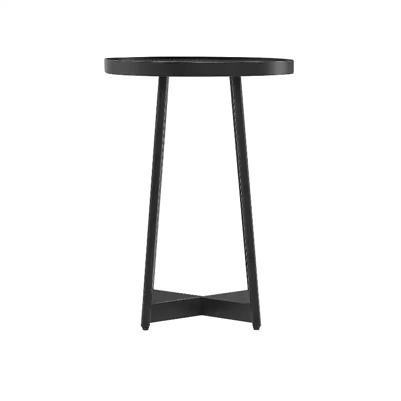 Mesa auxiliar redonda de metal y madera Homy Casa para sala de estar, negra moderna