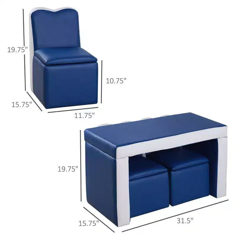 Juego de sofá para niños 2 en 1 multifuncional, juego de mesa y sillas para niños pequeños, sofá de 2 asientos, caja de almacenamiento suave y resistente