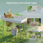 Mesa de refrigeración plegable de 3,4 pies con desagüe, mesa de relleno y enfriamiento para exteriores con estante de almacenamiento, enfriador de bebidas para fiestas, picnics y barbacoas