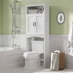Armario de almacenamiento para colocar sobre el inodoro, estante para ahorrar espacio, organizador de baño blanco con estante ajustable y puertas dobles