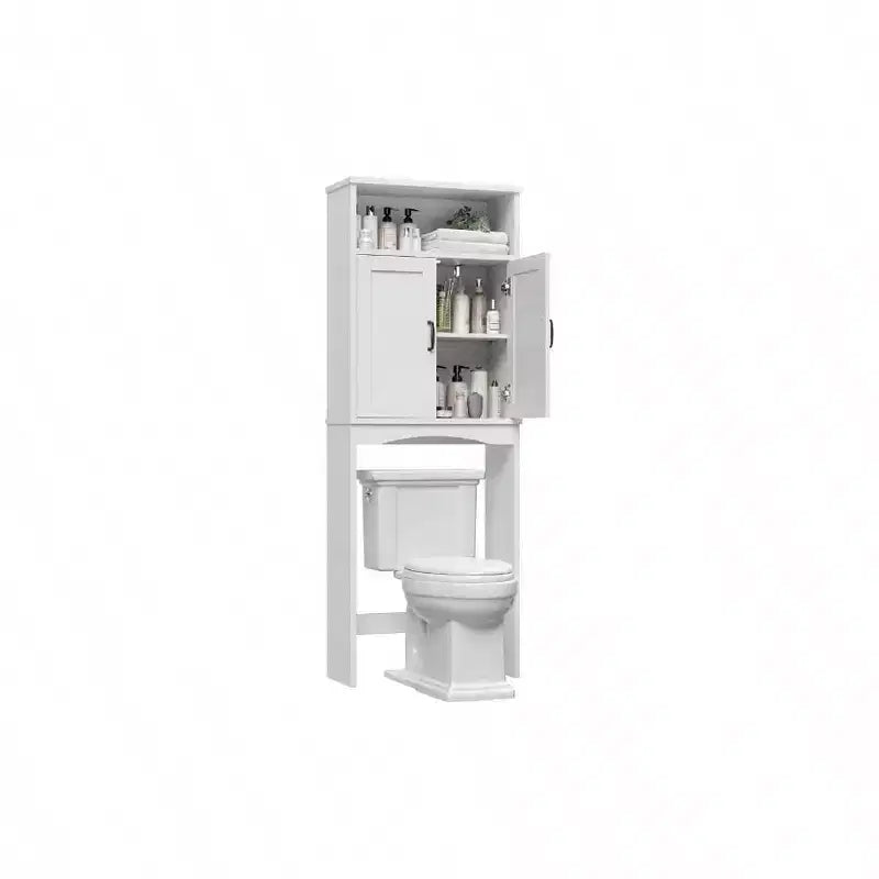 Armario de almacenamiento para colocar sobre el inodoro, estante para ahorrar espacio, organizador de baño blanco con estante ajustable y puertas dobles