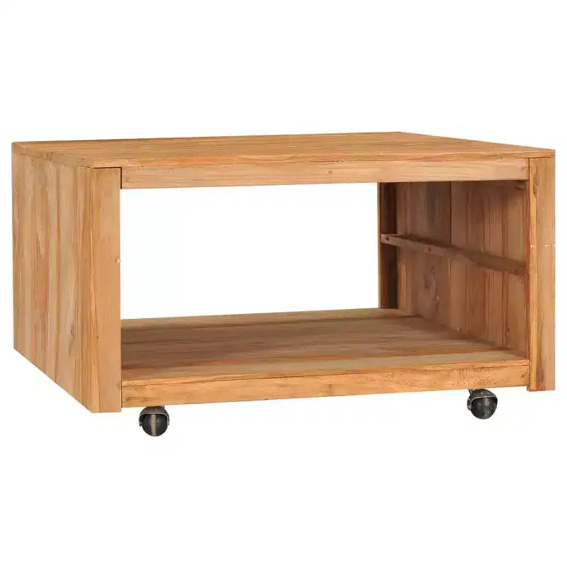 vidaXL Coffee Table Side Table End Sofa Table with Wheels Solid Wood Teak - 31.5 x 31.5 x 15.7