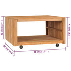 vidaXL Mesa de Centro Mesa Auxiliar Mesa de Sofá con Ruedas Madera Maciza de Teca - 80 x 80 x 40 cm