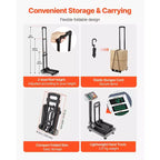 VEVOR Carretilla Plegable, Capacidad de Carga de 110 lbs, Carro Plegable para Equipaje con 2 Ruedas y 1 Cuerda Elástica, Carro de Plataforma Multiusos, Negro