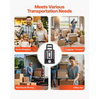 VEVOR Carretilla Plegable, Capacidad de Carga de 110 lbs, Carro Plegable para Equipaje con 2 Ruedas y 1 Cuerda Elástica, Carro de Plataforma Multiusos, Negro