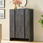 AMERLIFE Fluted Modern Chest Dresser with Pine Handles, Rounded Corners & Anti-Tip, 48 Tall Wood Storage Organizer for Living Room