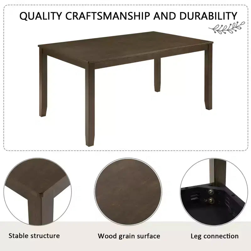Juego de comedor de 6 piezas GDFStudio Eira Farmhouse con mesa rectangular de madera de caucho, 1 banco y 4 sillas tapizadas en lino