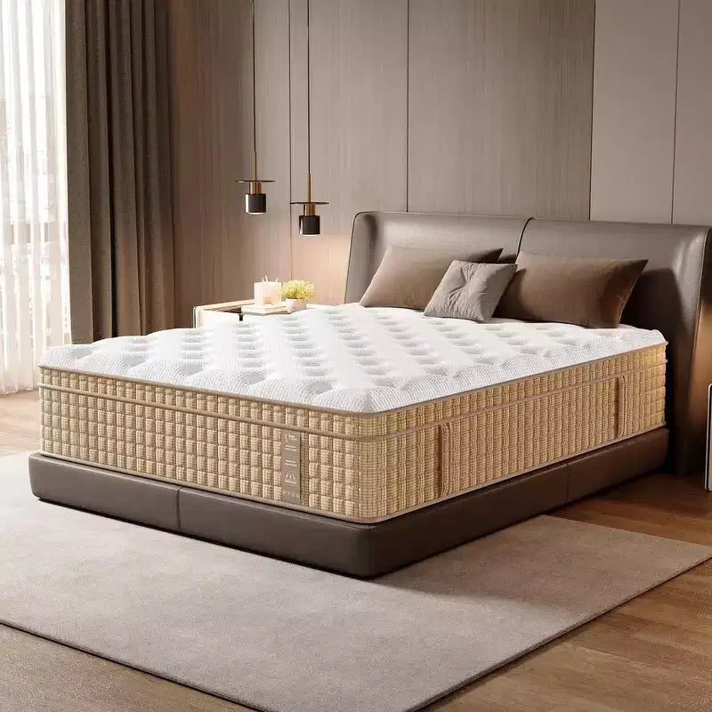 Whisen 14 Queen Hybrid Mattress, Memory Foam Mattress, Pocket Innerspring, Fiberglass-Free - Beige & White