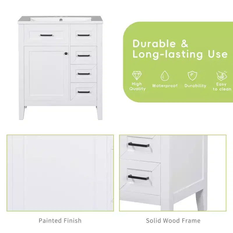 MAYEERTY 30 Mueble bajo de baño sin lavabo, con estructura sólida de MDF y cajones verdes