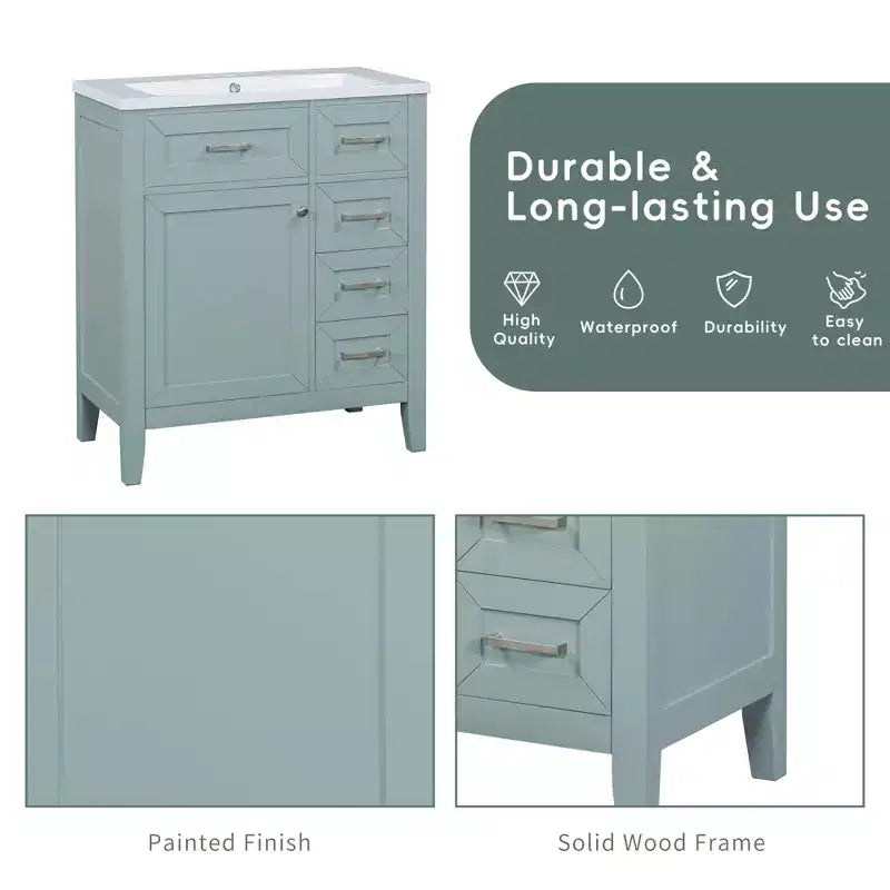 MAYEERTY 30 Mueble bajo de baño sin lavabo, con estructura sólida de MDF y cajones verdes