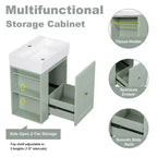 MAYEERTY 20 Tocador de baño Lavabo de cerámica Cajón de almacenamiento de MDF Estante lateral Tirador dorado Baño pequeño