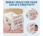Mesa de arte para niños, escritorio de manualidades grande para niños con 2 sillas, escritorio de arte multifuncional con estantes de almacenamiento para habitación infantil, guardería, sala de juegos, escuela