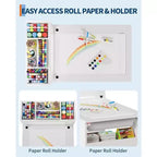 Mesa de arte para niños, escritorio de manualidades grande para niños con 2 sillas, escritorio de arte multifuncional con estantes de almacenamiento para habitación infantil, guardería, sala de juegos, escuela