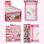 Mesa de arte para niños, escritorio de manualidades grande para niños con 2 sillas, escritorio de arte multifuncional con estantes de almacenamiento para habitación infantil, guardería, sala de juegos, escuela