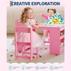 Mesa de arte para niños, escritorio de manualidades grande para niños con 2 sillas, escritorio de arte multifuncional con estantes de almacenamiento para habitación infantil, guardería, sala de juegos, escuela