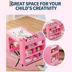 Mesa de arte para niños, escritorio de manualidades grande para niños con 2 sillas, escritorio de arte multifuncional con estantes de almacenamiento para habitación infantil, guardería, sala de juegos, escuela