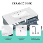 MAYEERTY 36" Tocador de Baño con Lavabo Madera Maciza Blanca Cajón Abatible 3 Cajones 2 Puertas Asas Metálicas Negras MDF