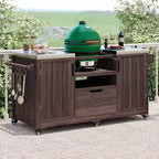 Isla de cocina exterior negra de 66.5 pulgadas para parrillas Big Green Egg, carrito de parrilla exterior de madera maciza para parrilla de mesa con tapa de acero inoxidable