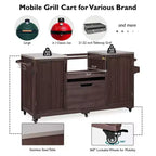 Isla de cocina exterior negra de 66.5 pulgadas para parrillas Big Green Egg, carrito de parrilla exterior de madera maciza para parrilla de mesa con tapa de acero inoxidable