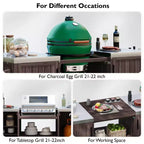 Isla de cocina exterior negra de 66.5 pulgadas para parrillas Big Green Egg, carrito de parrilla exterior de madera maciza para parrilla de mesa con tapa de acero inoxidable