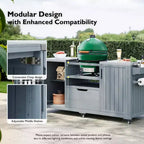 Isla de cocina exterior negra de 66.5 pulgadas para parrillas Big Green Egg, carrito de parrilla exterior de madera maciza para parrilla de mesa con tapa de acero inoxidable