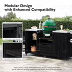 Isla de cocina exterior negra de 66.5 pulgadas para parrillas Big Green Egg, carrito de parrilla exterior de madera maciza para parrilla de mesa con tapa de acero inoxidable
