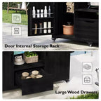 Isla de cocina exterior negra de 66.5 pulgadas para parrillas Big Green Egg, carrito de parrilla exterior de madera maciza para parrilla de mesa con tapa de acero inoxidable