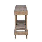 62.9 Mesa consola de entrada para casa de campo con estante de almacenamiento, mesa de pasillo de madera maciza de abeto con detalles de remaches de metal para sala de estar - Panipeachy