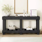 62.9 Mesa consola de entrada para casa de campo con estante de almacenamiento, mesa de pasillo de madera maciza de abeto con detalles de remaches de metal para sala de estar - Panipeachy