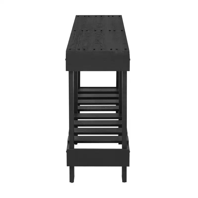 62.9 Mesa consola de entrada para casa de campo con estante de almacenamiento, mesa de pasillo de madera maciza de abeto con detalles de remaches de metal para sala de estar - Panipeachy