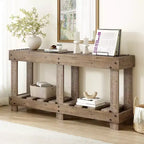 62.9 Mesa consola de entrada para casa de campo con estante de almacenamiento, mesa de pasillo de madera maciza de abeto con detalles de remaches de metal para sala de estar - Panipeachy