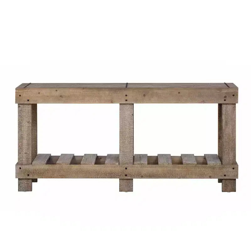 62.9 Mesa consola de entrada para casa de campo con estante de almacenamiento, mesa de pasillo de madera maciza de abeto con detalles de remaches de metal para sala de estar - Panipeachy
