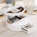 Lift Top Coffee Table with Drawer, Round Center Table with Storage, Modern Wood Adjustable Coffee Table with Storage for Living Room, White