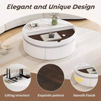 Mesa de centro elevable con cajón, mesa central redonda con almacenamiento, mesa de centro moderna de madera ajustable con almacenamiento para sala de estar, blanco