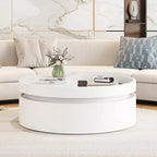 Mesa de centro elevable con cajón, mesa central redonda con almacenamiento, mesa de centro moderna de madera ajustable con almacenamiento para sala de estar, blanco