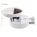 Mesa de centro elevable con cajón, mesa central redonda con almacenamiento, mesa de centro moderna de madera ajustable con almacenamiento para sala de estar, blanco