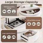 Mesa de centro elevable con cajón, mesa central redonda con almacenamiento, mesa de centro moderna de madera ajustable con almacenamiento para sala de estar, blanco