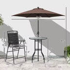 Juego de barra de exterior de 4 piezas con sombrilla, juego de comedor para patio con 2 sillas plegables, mesa de vidrio templado con textura ondulada para patio trasero, jardín, terraza, junto a la piscina