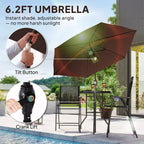 Juego de barra de exterior de 4 piezas con sombrilla, juego de comedor para patio con 2 sillas plegables, mesa de vidrio templado con textura ondulada para patio trasero, jardín, terraza, junto a la piscina