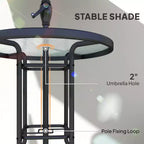 Juego de barra de exterior de 4 piezas con sombrilla, juego de comedor para patio con 2 sillas plegables, mesa de vidrio templado con textura ondulada para patio trasero, jardín, terraza, junto a la piscina