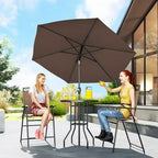 Juego de barra de exterior de 4 piezas con sombrilla, juego de comedor para patio con 2 sillas plegables, mesa de vidrio templado con textura ondulada para patio trasero, jardín, terraza, junto a la piscina