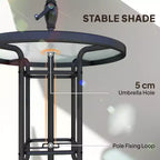 Juego de barra de exterior de 4 piezas con sombrilla, juego de comedor para patio con 2 sillas plegables, mesa de vidrio templado con textura ondulada para patio trasero, jardín, terraza, junto a la piscina