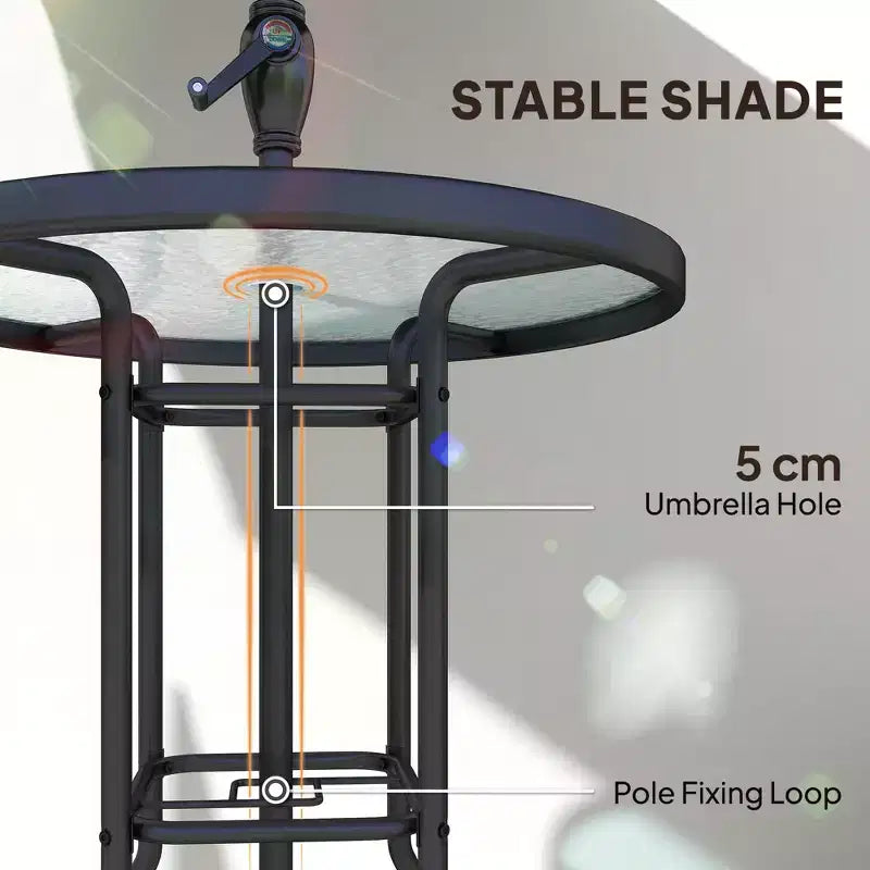 Juego de barra de exterior de 4 piezas con sombrilla, juego de comedor para patio con 2 sillas plegables, mesa de vidrio templado con textura ondulada para patio trasero, jardín, terraza, junto a la piscina