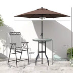Juego de barra de exterior de 4 piezas con sombrilla, juego de comedor para patio con 2 sillas plegables, mesa de vidrio templado con textura ondulada para patio trasero, jardín, terraza, junto a la piscina