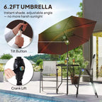 Juego de barra de exterior de 4 piezas con sombrilla, juego de comedor para patio con 2 sillas plegables, mesa de vidrio templado con textura ondulada para patio trasero, jardín, terraza, junto a la piscina