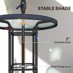 Juego de barra de exterior de 4 piezas con sombrilla, juego de comedor para patio con 2 sillas plegables, mesa de vidrio templado con textura ondulada para patio trasero, jardín, terraza, junto a la piscina