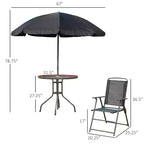 Juego de comedor para patio de 6 piezas para 4 personas con sombrilla, mesa y sillas de exterior con 4 sillas de comedor plegables y mesa redonda de cristal